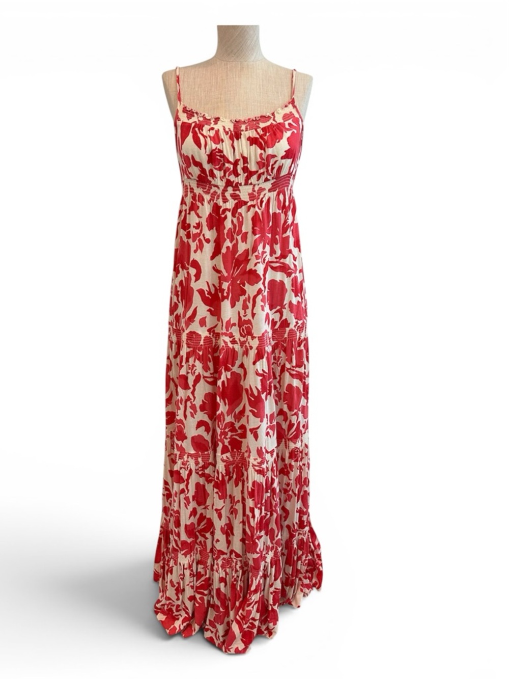 Juicy Couture Smocked Maxi Dress Sz Small 'Hibiscus' Pink Print